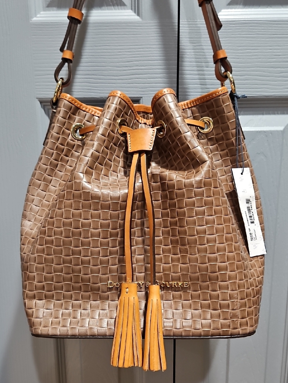 Dooney & Bourke Taupe Drawstring Hobo Bag